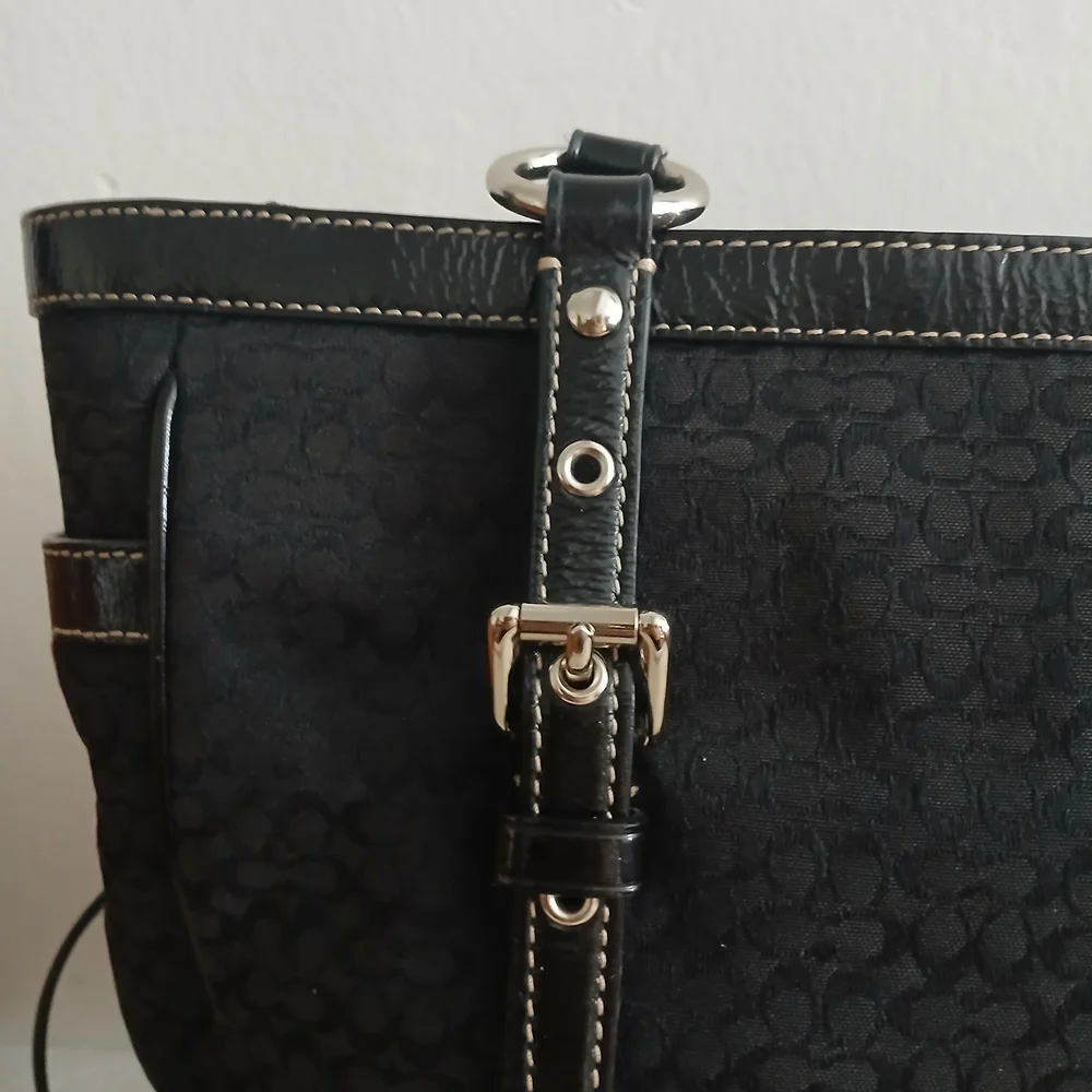 Vintage Coach Signature Gallery Jacquard Black Tote Purse Carryall - Picture 5 of 12